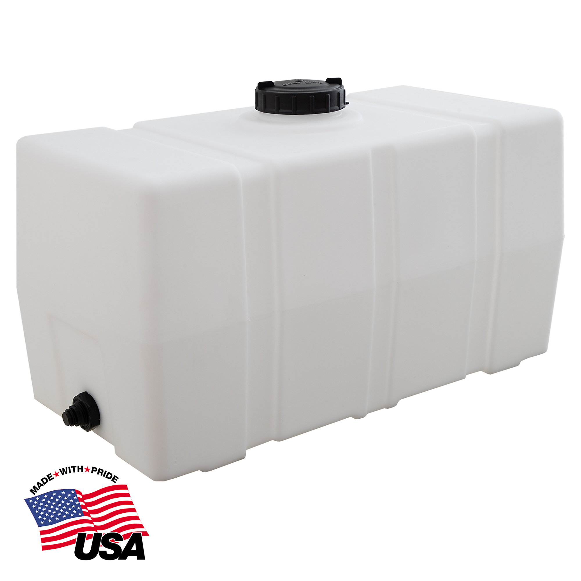 Romotech 50 Gallon Water Tank - Square,  BPA Free Poly Tank for Non-Flammable, Liquids, UV-Resistant Storage, 3/4" NPT Outlet, Made in USA, Natural, Model# 82123919